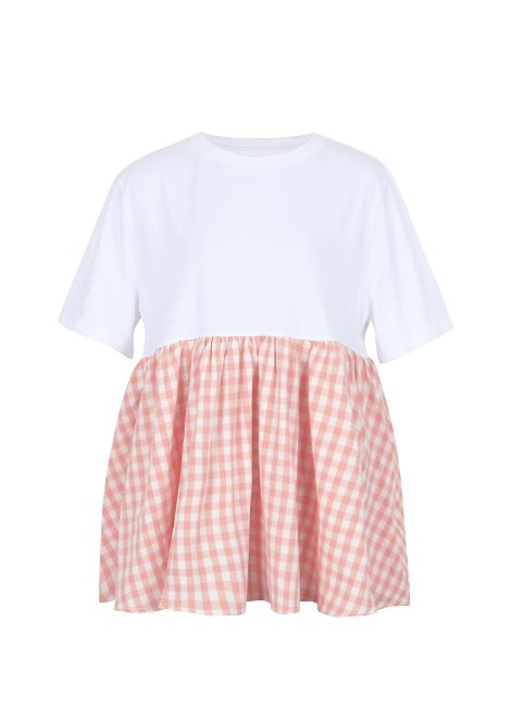  W.Gingham frill t-shirts pink 