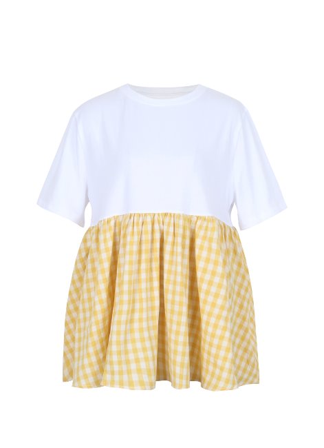 W.Gingham frill t-shirts yellow